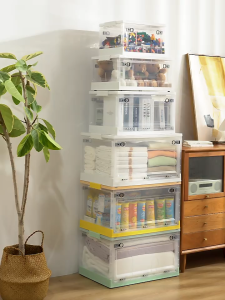 1PCS Kotak Penyimpanan Lipat Kotak Penyimpanan Terbuka Kotak Penyimpanan Transparan Lemari Pakaian Rumah Organizer Pakaian Kapasitas Besar Plastik Bening