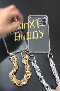 IXB Sam Z flip 7 / flip 6 / Z flip 5 /  Z flip 4 transparent clear hard bumper phone protective case with elegant clip on chain / scarf wrist short lanyard