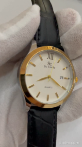 Saint Costie Jam Tangan Pria SC 8063 B G TGL Leather Band Tali Kulit + BATERAI