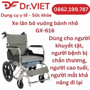 Xe lăn bô vuông bánh nhỏ GX-616 G-616L chăm sóc người già người khuyết tật