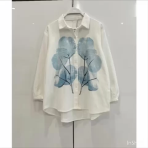 NANDO ATASAN KEMEJA IMPORT BKK WANITA BUNGA BAHAN KATUN POPLIN LENGAN PANJANG KASUAL FEMINIM