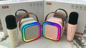Speaker LED + 1 Mic bluetooth karaoke ktv Cute Wireless Lucu Portable Luar Ruangan Nirkabel mic Bass Super