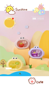 TOKO21--LUNCHBOX KOTAK BEKAL ANAK MOTIF FROG KATAK 6387 LUCU SEKAT +SENDOK GARPU
