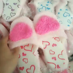 Korean style big love cute peach heart home Floor warmth Cotton slippers for womens non-slip