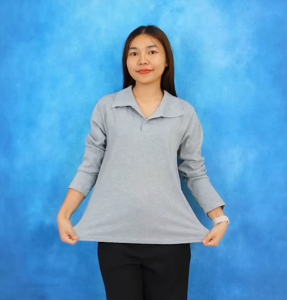 t514# เสื้อยืด คอปก แขนยาว ทรงโอเวอร์ไซส์ รอบอกได้ถึง 50 นิ้ว งานผ้าร่อง เนื้อผ้านิ่ม