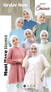 Clover Clothing Blouse Emina - Blouse Kekinian Polos Bahan Kaos Combed 30a