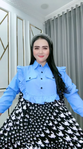 Midi Dress Wanita Rahma Denim Mix Katun Rayon
