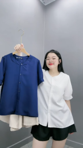 Set Sơ Mi Nữ tay Ngắn Cổ Tàu Kèm Quần Đùi Lưng Chun Dễ Phối Đồ Vải Mềm Ít Ngăn CÓ BIGSIZE - SET831