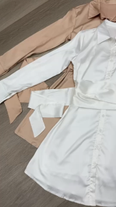 Silvervogue - SV 5941 - Silky Wrap Shirt Dress | Gaun Sutra Mini Pakaian Kasual Wanita