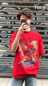 CAZAMAN เสื้อยืด OVER SIZE เสื้อยืดโอเวอร์ไซส์ เสื้อคอตตอน คอกลม งานสกรีนมังกร YT2305