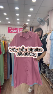 [HANNA 65-100kg ] Đầm bầu công sở BIGSIZE 100KG mặc bầu và sau sinh mềm mát không nhăn dài qua gối có túi bên sườn