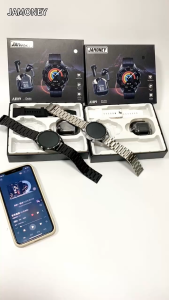 New double strap + Bluetooth headset smart watch set Bluetooth call message notification Calories Raise your hand to light up the screen Voice call IP67 waterproof Magnetic charging