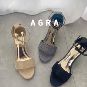 Nicholas Edison Heels Agra sepatu hak tinggi sedang tali kait glitter pesta