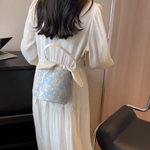 Baggie (Ready Stock) Women Ribbon Bucket Bag Crossbody Top Handle Basket Bags Fashion Niche Handbag Casual Travel Daily