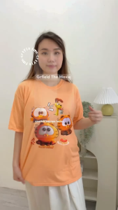 CAROTYLES  Kaos Couple Keluarga Motif Garfield DP Wanita Lengan Pendek Katun
