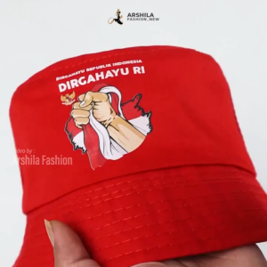 Topi bucket Anak Laki Laki Perempuan Warna Merah sablon Indonesia HUT RI