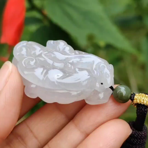 Rare Premium Natural Type A Jadeite Pendant Necklace crafted as Chayote with Squirrel and Ruyi symbols of Happiness fortune and luck with certificate weigh 30.16 grams 44.3 * 27.8 * 15.6 mm (pendant52)