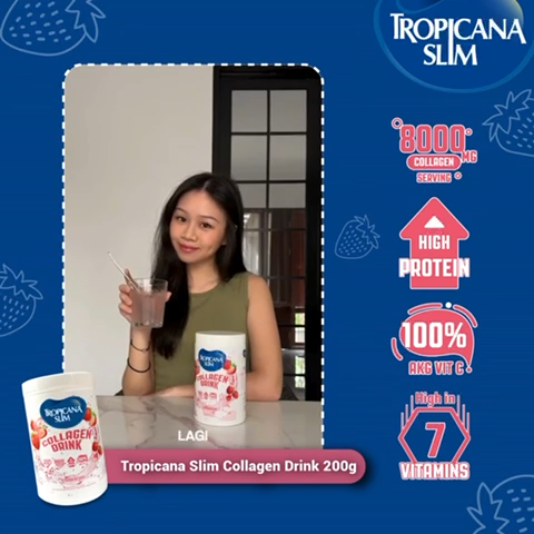 Paket Glowing 4 Minggu - Tropicana Slim Collagen Drink Strawberry 200g - Kolagen Bebas Gula dengan rasa Strawberry nikmat untuk kesehatan dan kekenyalan kulit