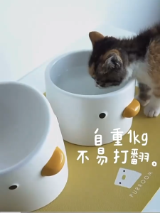 ชามอาหารแมวเซรามิค ชามอาหารแมว ชามอาหารสัตว์เลี้ยง ป้องกันการพลิกคว่ํา ชามน้ําแมว