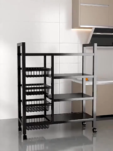 Thicken Kitchen Storage Cabinet Stainless Steel Kitchen Racks Organizer Shelf Vegetable Basket Spice Racks Sundry Snack Storage Rack Microwave Rack