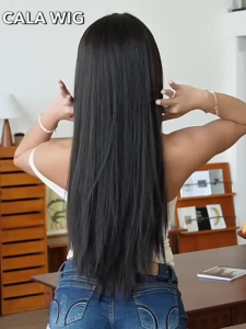 วิกผมกึ่งทอมือ เกรดพรีเมี่ยม ไหมเกาหลี ไม่มีหน้าม้า 55cm รอยแสกผมและไรผม แถมเน็ตฟรี+แผ่นกาว 3แผ่น