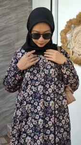 Dress Midi Rayon Premium | Gamis Abila Motif Bunga Kecil