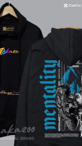 AKAZOO sweater distro terbaru gambar depan belakang terlaris 2024 MENTALITY sablon saku