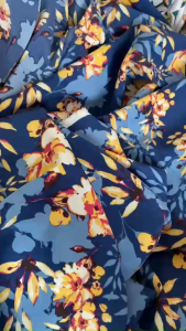 Vải Lụa Đũi Xanh In Hoa Vàng Khổ 1m5 - Chất Mỏng Vừa Ít Rũ Co Giãn Nhẹ Váy Đầm Cần Lót