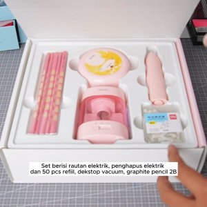 Deli Electric Stationery Set / Set Alat Tulis Elektrik Rautan Penghapus Vacuum Pensil 5 In 1 33303A