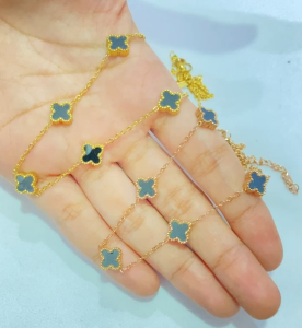 Kalung Rantai Titanium 7 Clover four Leaf Simple Korean Style Fashion COD