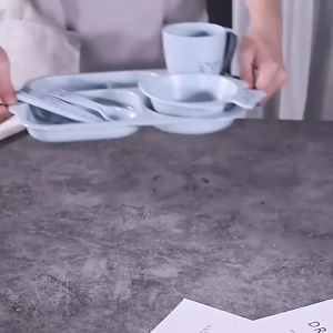 6 Pcs Divided Portion Plate Unbreakable Kids Tableware Set Wheat Straw Fiber Set Kutleri 卡通宝宝防摔餐具