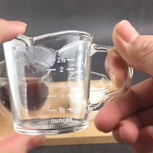 Double Mouth Espresso Coffee Shot Borosilicate Glass Measuring Glass Cup Wooden Handle