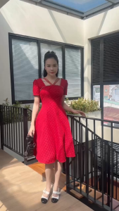 Đầm xòe tapta cổ vuông phối dây đính ngọc tay phồng Misa - MS0321  (Hình thật shop chụp)