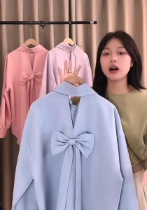 Áo Sơ Mi Nữ Kiểu Buộc Nơ Sau Lưng Áo Sơmi Chất Vải Đũi Thoáng Mát Form Rộng Mặc Điệu Đà - TP93