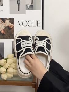 womens shoes Canvas sandals closed toe bare heel thick sole height increasing sandals new 2024 lazy sandals worn outside velcro shoes