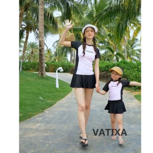 [ 10-65kg ] Bikini nữ đồ bơi cặp mẹ và bé 2 mảnh phối váy kín đáo dễ thương VATIXA BKN149