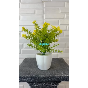 Tanaman Hias Pohon Mini Artificial Buxus Bunga Kuning Pot Plastik Putih Pajangan Dekorasi Meja Aesthetic