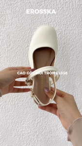 Erosska - Giày cao gót nữ quai cài mũi tròn phối hạt ngọc kiểu dáng sang trọng thanh lịch cao 6cm màu kem  - EL038