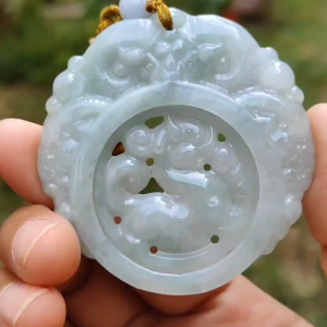 Light Green Hue Natural Type A Jadeite Jade Crafted with 3 Sheeps and Pixiu Hollow Old School Style as a Pendant with certificate weigh 30.99 grams measurement 56.5 * 55.2 * 6 mm (pendant203)