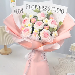 Cute and Funny Sunflower Galsang Tulip Knitted Crochet Bouquet Flower House Warming Graduation Gift