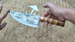 Dao Bầu to thái lọc đa năng lưỡi dao bằng thép nhíp xe lưỡi dài 22 cm cán gỗ quý cẩm chỉ chuẩn dao Phúc Sen Cao Bằng rèn thủ công