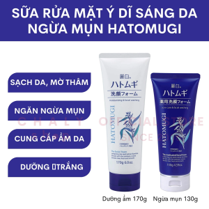 Sữa rửa mặt ý dĩ Hatomugi Moisturizing & Facial Washing tẩy trang rửa mặt ngừa sạm xỉn 170g Nhật