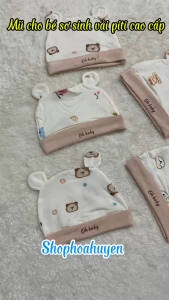 Mũ cho bé sơ sinh phối tai gấu  Vải thun lạnh Peptit hàn siêu mềm mịn mát 0-3 Tháng - Nón sơ sinh bé trai bé gái