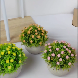 Tanaman Hias Pot Bunga Mini Plastik Ornamen Bulat Artificial Dekorasi Hiasan Rumah Import COD PBP197