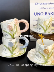 Cốc Sứ Hoa Tulip Tráng Men Cao Cấp Kèm Hộp Quà Tặng Cốc Văn Phòng Ly Uống Nước Trà Sữa Cà Phê