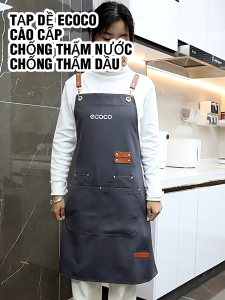 Tạp dề chống thấm quai da ECOCO cao cấp chuyên dụng nhà hàng đồng phục nam nữ pha chế Bartender 3 nút bấm 2302