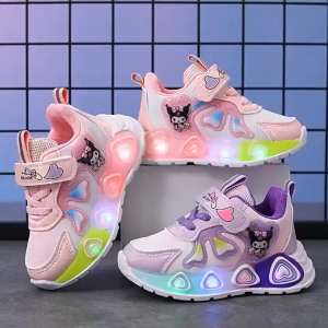 Sepatu Kuromi Lampu LED Anak Perempuan Ungu Pink ukuran 26-30