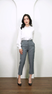 Celana Panjang Kerja Model Baggy Angkle Pants 7/9 Slimfit Pinggang Karet Bahan Kain Dasar Hitam Formal Kantor Wanita High Quality