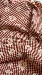 Vải Thô Cotton Pha Caro Nhỏ Màu Đỏ Hoa Cúc Khổ 1m46 Không Co Giãn - Áo Kiểu Đồ Bộ Đồ Trẻ Em