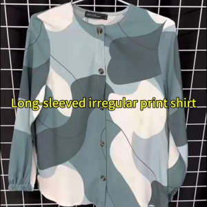 Women Muslim Long Sleeves Shirt Puff Sleeves Round Neck Printing Fashion Baju Melayu Perempuan